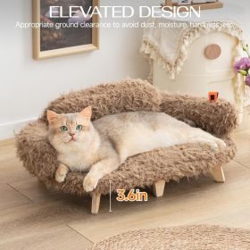 MEWOOFUN Elevated Cat Bed With Washable Cover - 26x18.3x8.5 Inch Wooden Pet Sofa For Cats & Small Medium Dogs, Modern Pet Furniture Brown (Option: QM127)